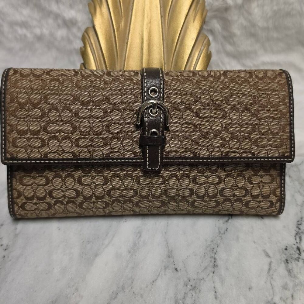 Vintage Coach brown signature C jacquard canvas wallet with checkbook insert